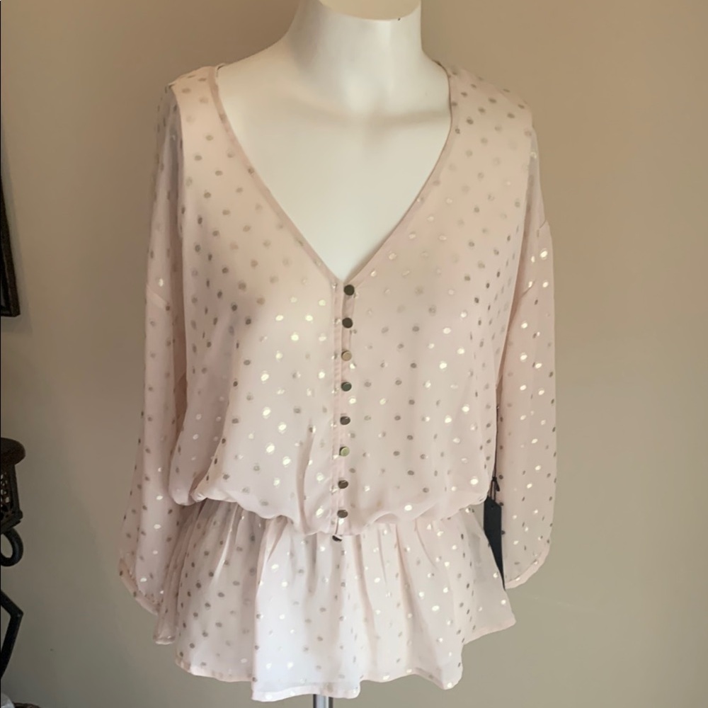 New Jr. Women’s Small Black Blush & Gold Sheer Blouse Forever 21